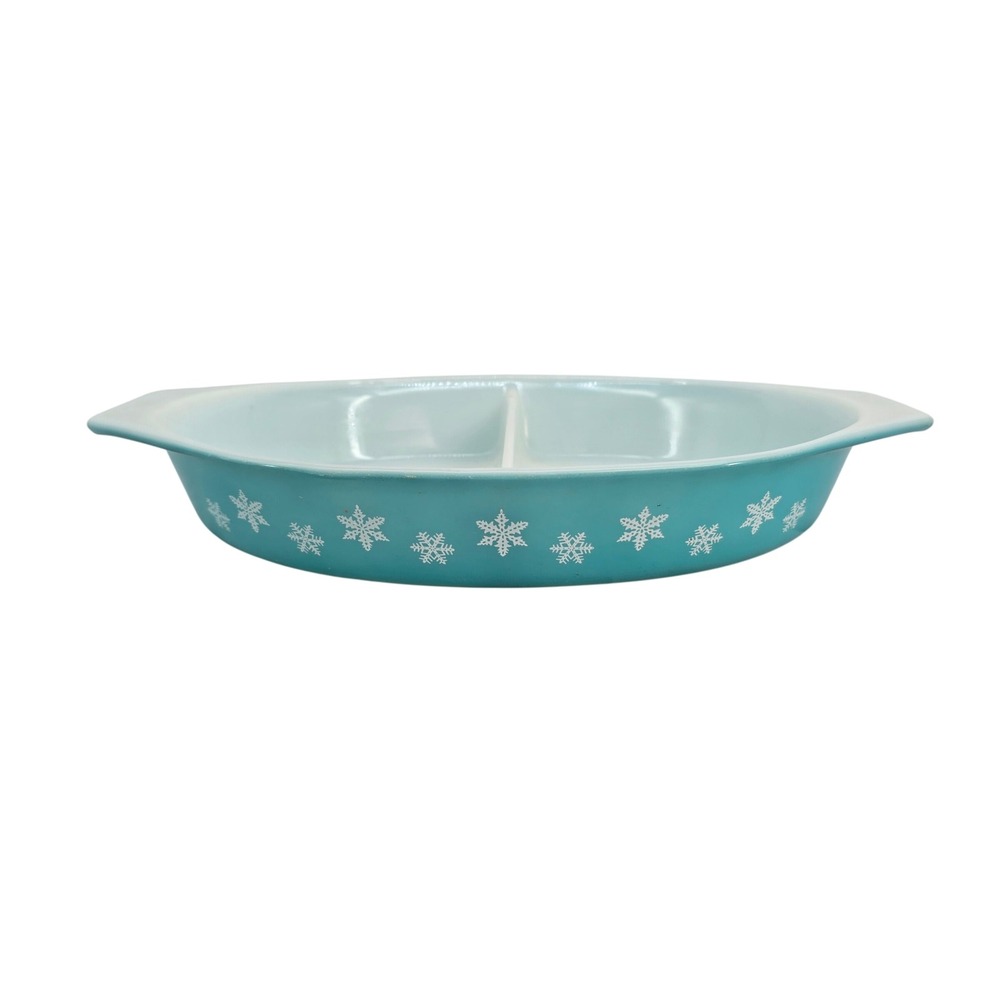 Vintage Pyrex Snowflake Blue Divided Casserole Dish 1.5 Quart Turquoise 063